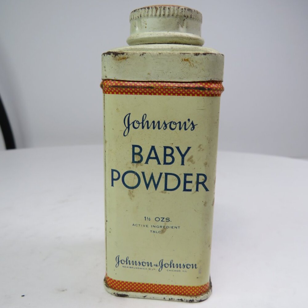 Vintage Johnson’s Baby Powder Tin 1.5 oz Metal Litho 1940-50s CHIPPY Made n USA